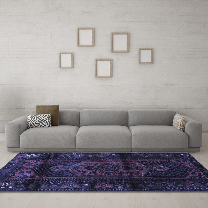 Machine Washable Persian Blue Traditional Rug in a Living Room, wshtr3113blu