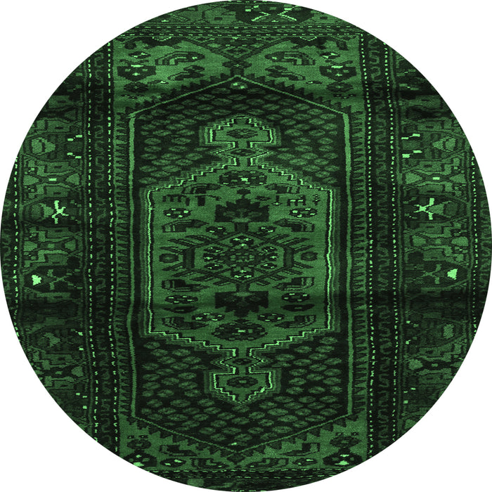 Round Machine Washable Persian Emerald Green Traditional Area Rugs, wshtr3113emgrn
