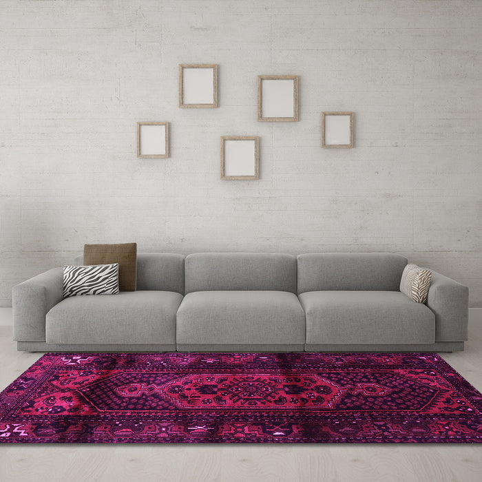 Machine Washable Persian Pink Traditional Rug in a Living Room, wshtr3113pnk