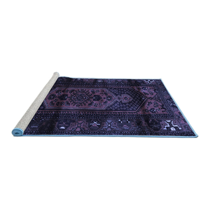 Sideview of Machine Washable Persian Blue Traditional Rug, wshtr3113blu