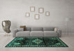 Machine Washable Persian Turquoise Traditional Area Rugs in a Living Room,, wshtr3114turq