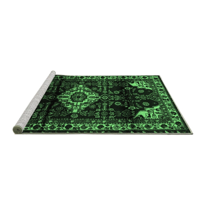 Sideview of Machine Washable Persian Emerald Green Traditional Area Rugs, wshtr3114emgrn