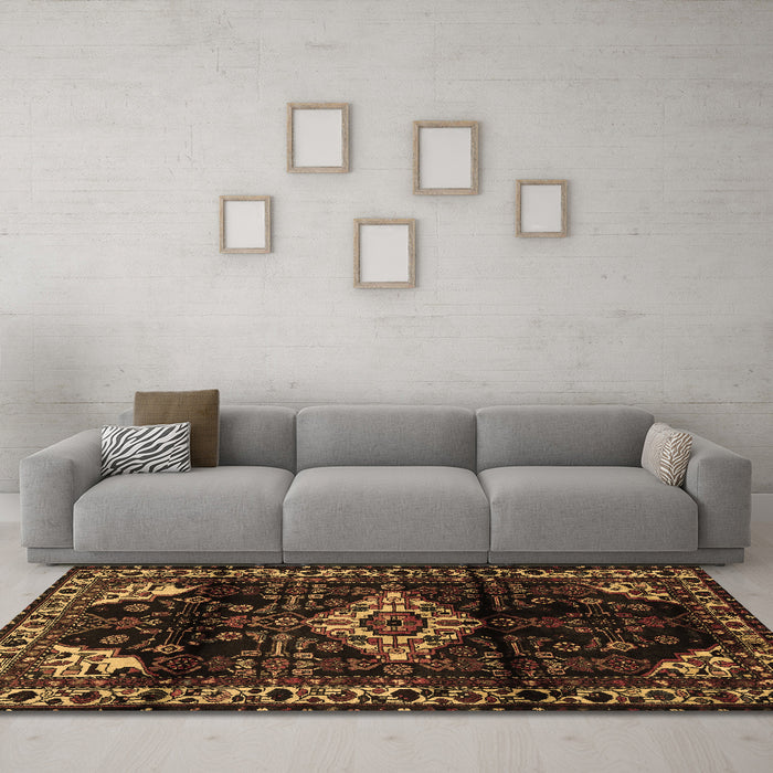 Machine Washable Persian Brown Traditional Rug in a Living Room,, wshtr3114brn
