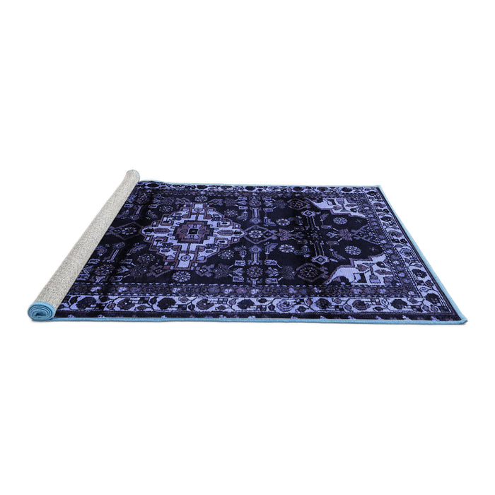 Sideview of Machine Washable Persian Blue Traditional Rug, wshtr3114blu