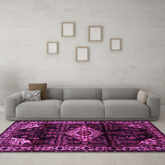 Machine Washable Persian Pink Traditional Rug in a Living Room, wshtr3114pnk