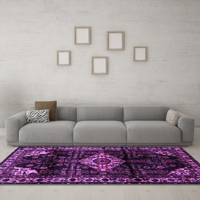 Machine Washable Persian Purple Traditional Area Rugs in a Living Room, wshtr3114pur
