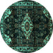 Round Machine Washable Persian Turquoise Traditional Area Rugs, wshtr3114turq