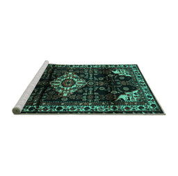 Sideview of Machine Washable Persian Turquoise Traditional Area Rugs, wshtr3114turq