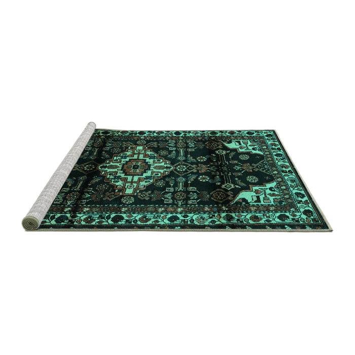 Sideview of Machine Washable Persian Turquoise Traditional Area Rugs, wshtr3114turq