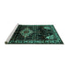 Sideview of Machine Washable Persian Turquoise Traditional Area Rugs, wshtr3114turq