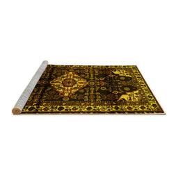 Sideview of Machine Washable Persian Yellow Traditional Rug, wshtr3114yw