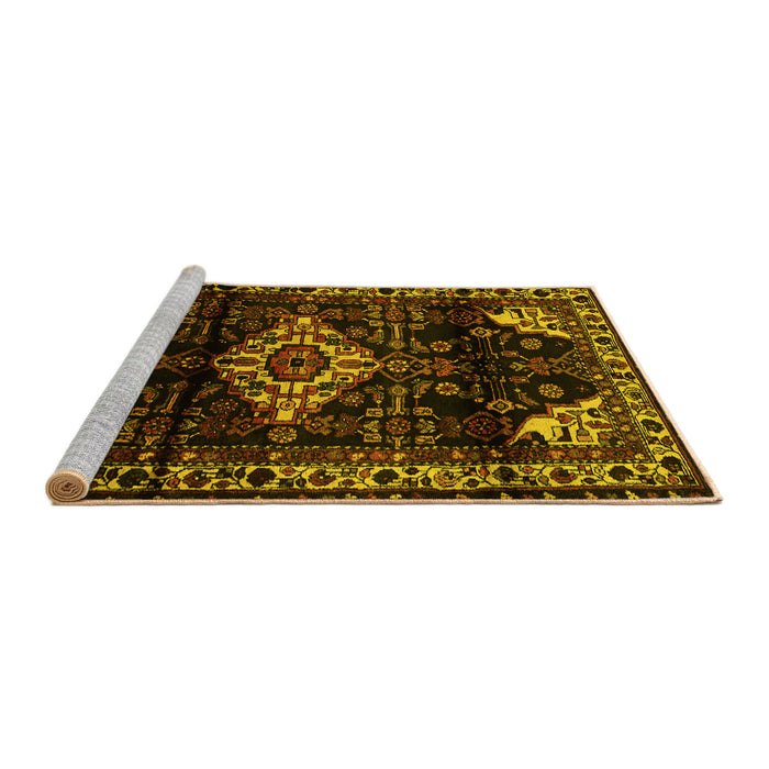 Sideview of Machine Washable Persian Yellow Traditional Rug, wshtr3114yw