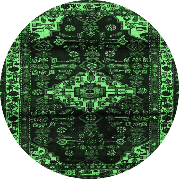 Round Machine Washable Persian Emerald Green Traditional Area Rugs, wshtr3114emgrn