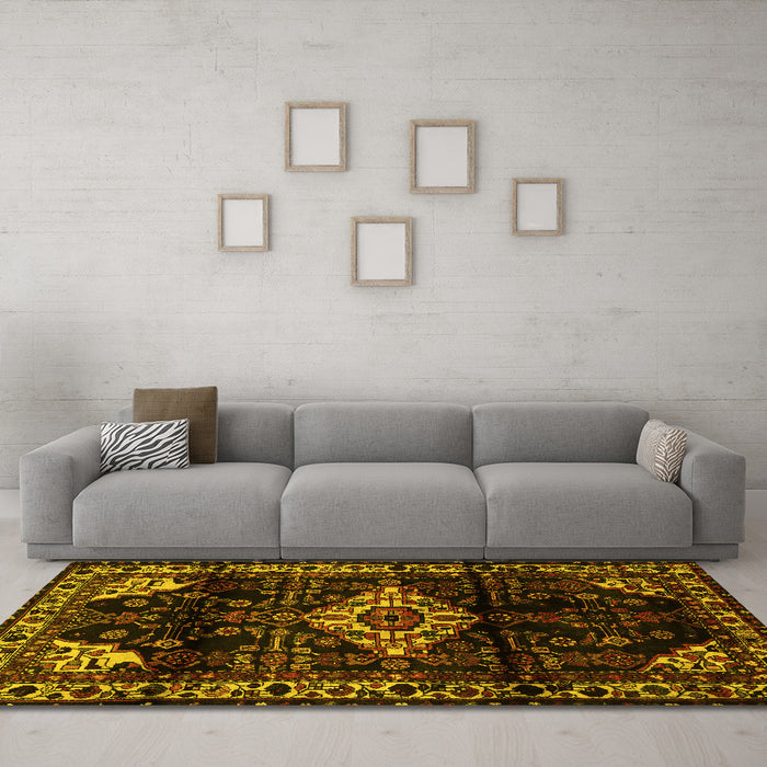 Machine Washable Persian Yellow Traditional Rug in a Living Room, wshtr3114yw