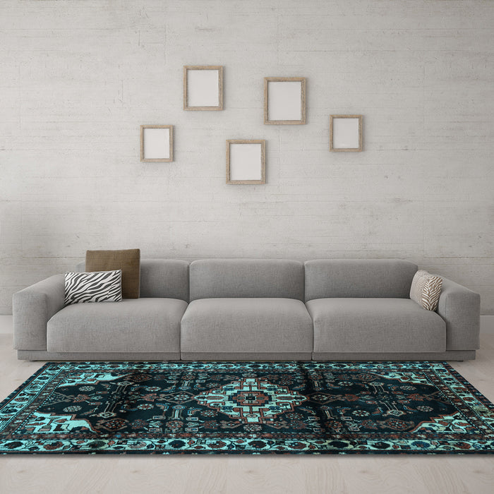 Machine Washable Persian Light Blue Traditional Rug in a Living Room, wshtr3114lblu