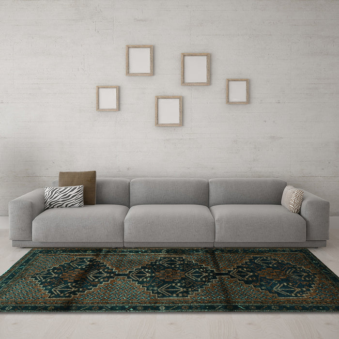 Machine Washable Persian Turquoise Traditional Area Rugs in a Living Room,, wshtr3115turq