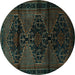 Round Persian Turquoise Traditional Rug, tr3115turq