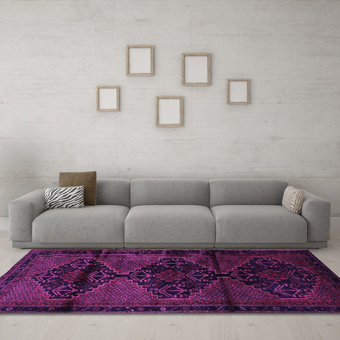 Machine Washable Persian Purple Traditional Area Rugs in a Living Room, wshtr3115pur