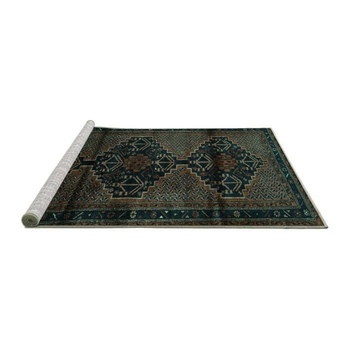 Sideview of Machine Washable Persian Turquoise Traditional Area Rugs, wshtr3115turq