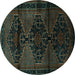 Round Machine Washable Persian Turquoise Traditional Area Rugs, wshtr3115turq