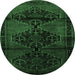 Round Machine Washable Persian Emerald Green Traditional Area Rugs, wshtr3115emgrn