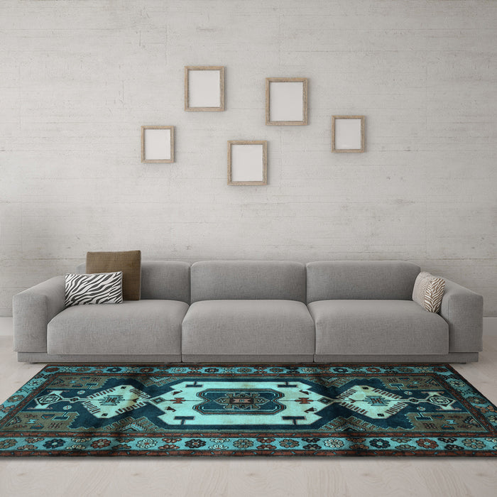 Machine Washable Persian Light Blue Traditional Rug in a Living Room, wshtr3116lblu
