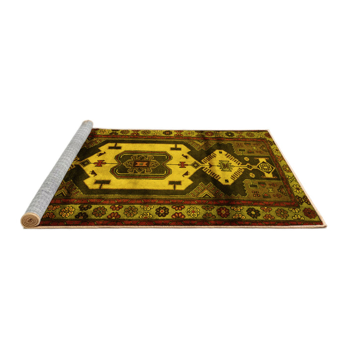 Sideview of Machine Washable Persian Yellow Traditional Rug, wshtr3116yw