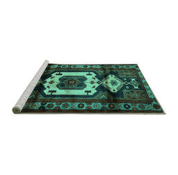 Sideview of Machine Washable Persian Turquoise Traditional Area Rugs, wshtr3116turq