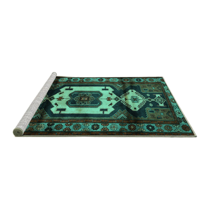 Sideview of Machine Washable Persian Turquoise Traditional Area Rugs, wshtr3116turq