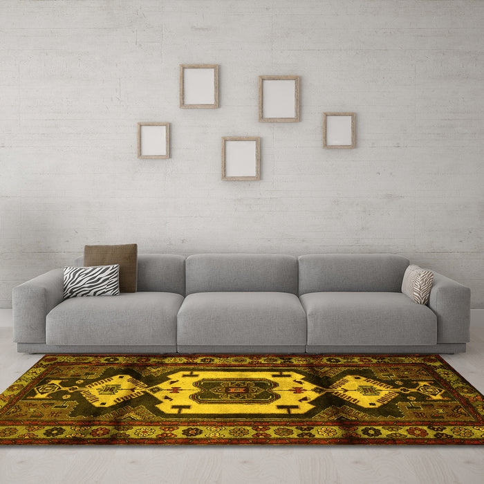 Machine Washable Persian Yellow Traditional Rug in a Living Room, wshtr3116yw