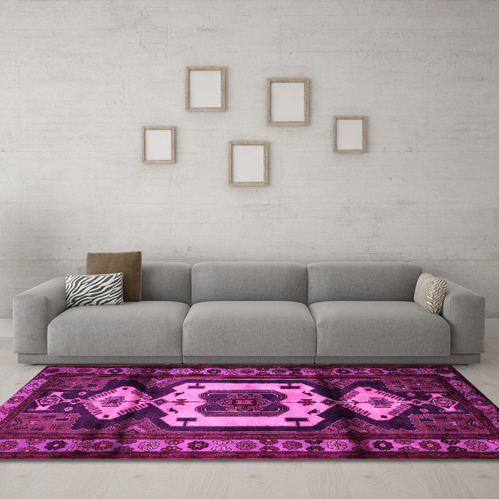 Machine Washable Persian Pink Traditional Rug in a Living Room, wshtr3116pnk