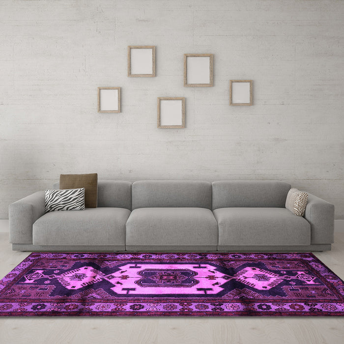 Machine Washable Persian Purple Traditional Area Rugs in a Living Room, wshtr3116pur