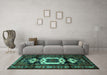 Machine Washable Persian Turquoise Traditional Area Rugs in a Living Room,, wshtr3116turq