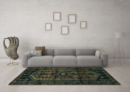 Machine Washable Persian Turquoise Traditional Area Rugs in a Living Room,, wshtr3117turq
