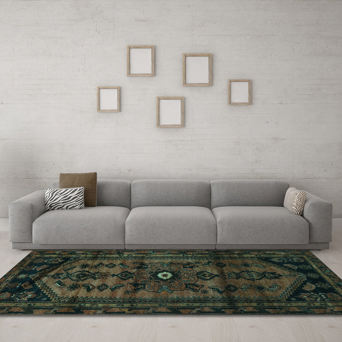 Machine Washable Persian Turquoise Traditional Area Rugs in a Living Room,, wshtr3117turq