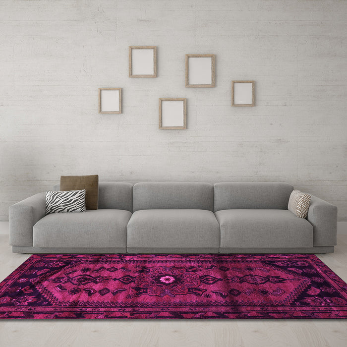 Machine Washable Persian Pink Traditional Rug in a Living Room, wshtr3117pnk