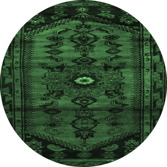 Round Machine Washable Persian Emerald Green Traditional Area Rugs, wshtr3117emgrn