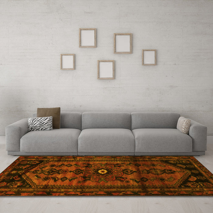 Machine Washable Persian Yellow Traditional Rug in a Living Room, wshtr3117yw