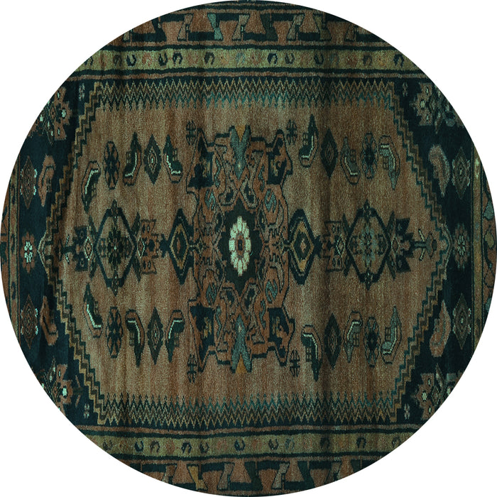 Round Persian Turquoise Traditional Rug, tr3117turq