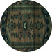 Round Persian Turquoise Traditional Rug, tr3117turq