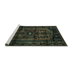Sideview of Machine Washable Persian Turquoise Traditional Area Rugs, wshtr3117turq