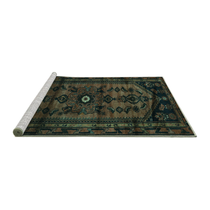 Sideview of Machine Washable Persian Turquoise Traditional Area Rugs, wshtr3117turq