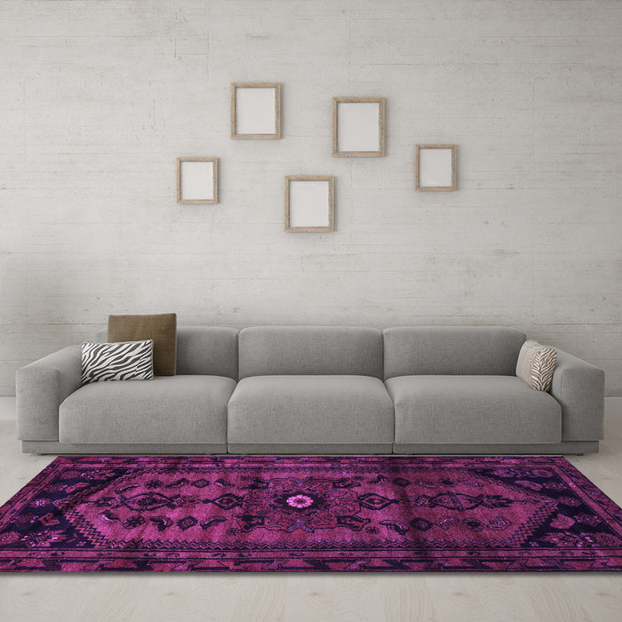 Machine Washable Persian Purple Traditional Area Rugs in a Living Room, wshtr3117pur