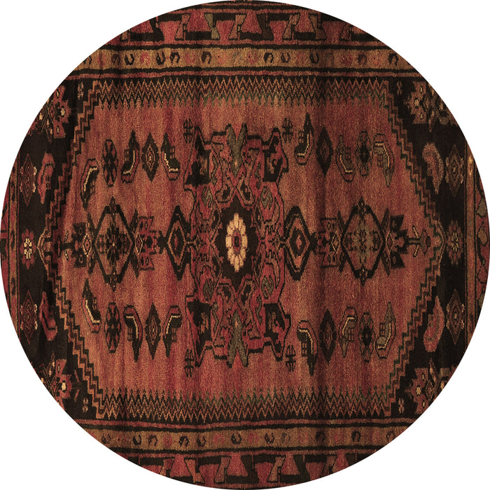 Round Machine Washable Persian Brown Traditional Rug, wshtr3117brn