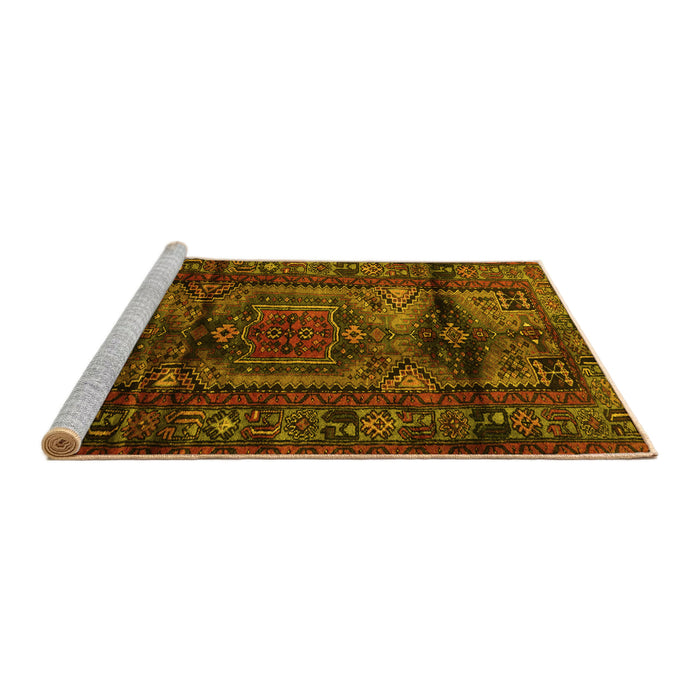 Sideview of Machine Washable Persian Yellow Traditional Rug, wshtr3118yw