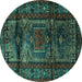 Round Machine Washable Persian Turquoise Traditional Area Rugs, wshtr3118turq