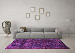 Machine Washable Persian Purple Traditional Area Rugs in a Living Room, wshtr3118pur