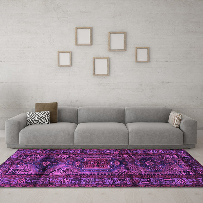 Machine Washable Persian Purple Traditional Area Rugs in a Living Room, wshtr3118pur