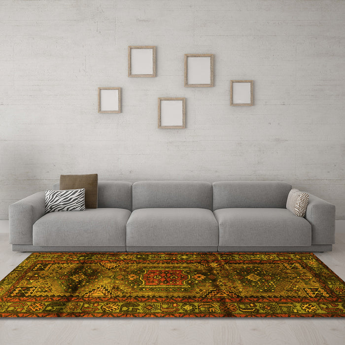 Machine Washable Persian Yellow Traditional Rug in a Living Room, wshtr3118yw