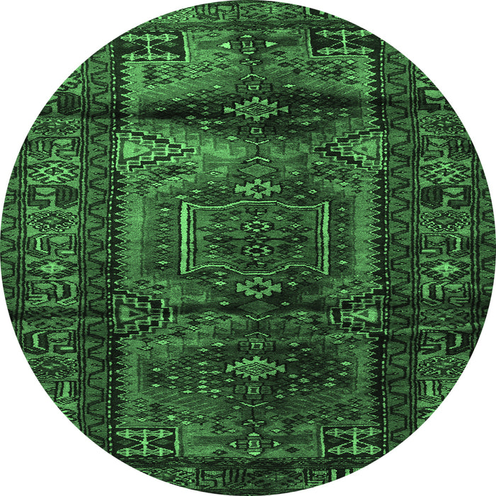 Round Machine Washable Persian Emerald Green Traditional Area Rugs, wshtr3118emgrn